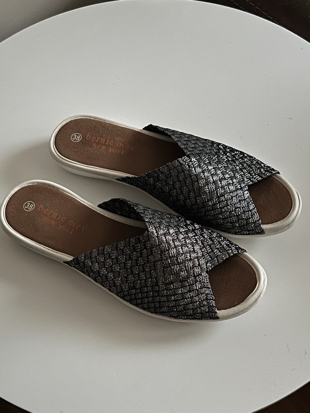 BERNIE MEV | Bon Bon Women's Woven Slip-On Slide Sandals Black Silver | 38
